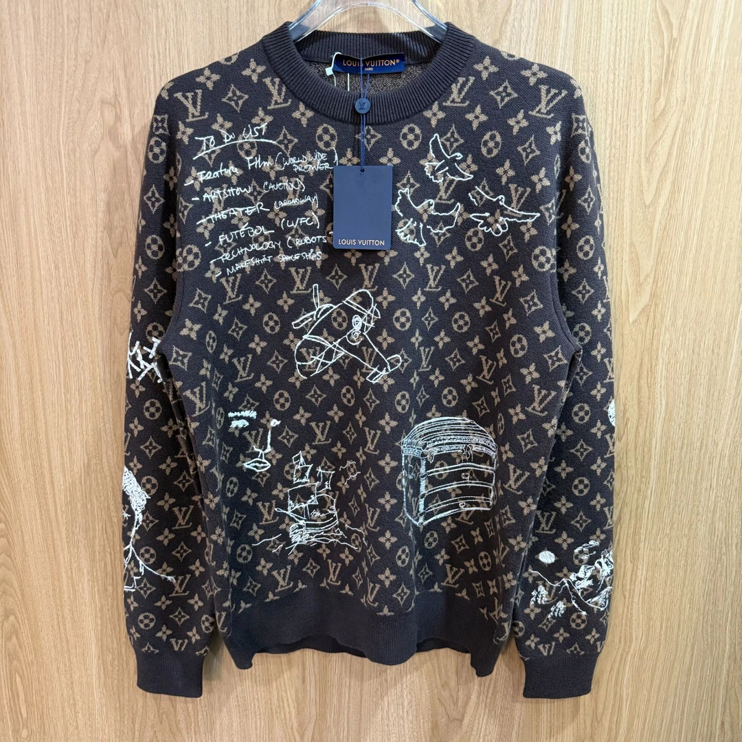 未使用 LouisVuitton/路易威登 满印涂鸦刺绣羊毛卫衣M码2591705