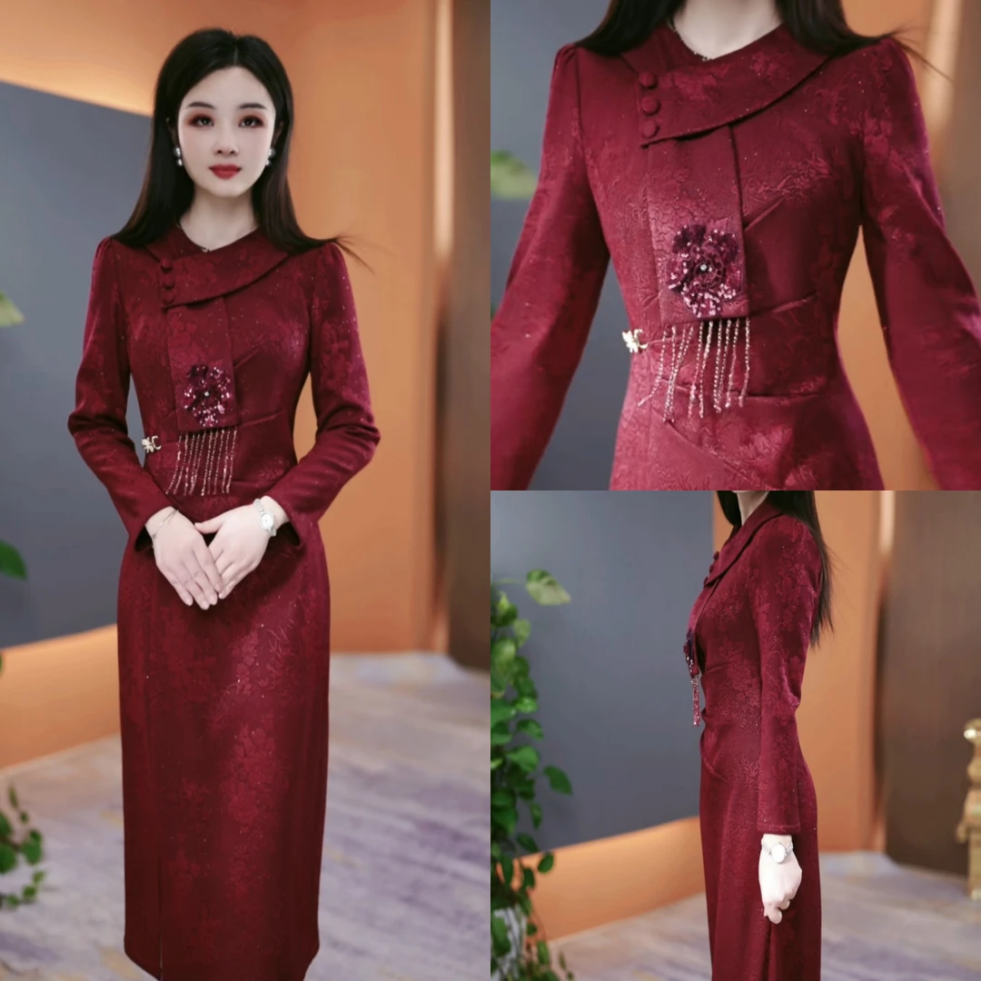 冬季加绒加厚连衣裙2025冬季气质韩版显瘦百搭收腰裙子YX25K3823