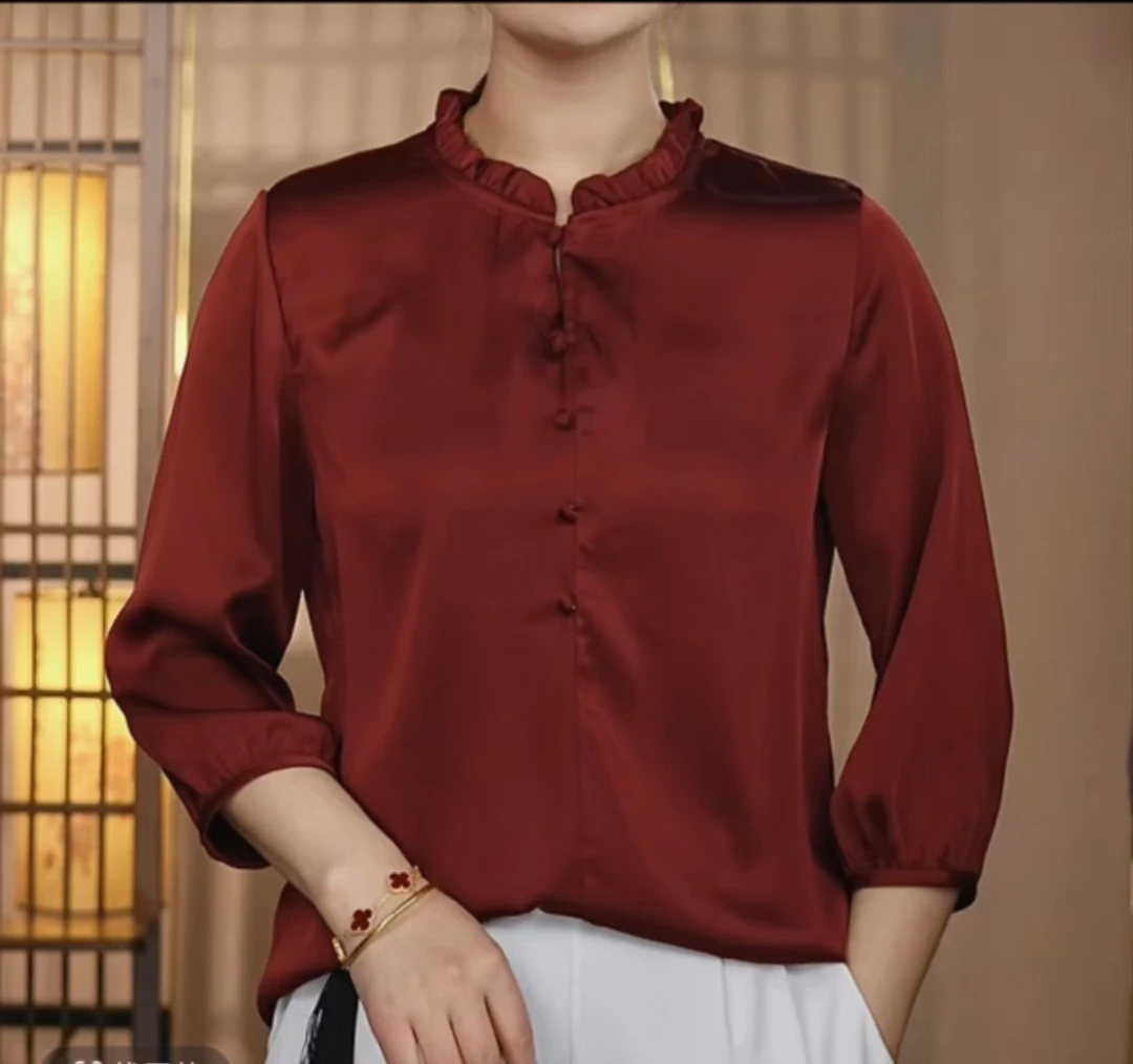 百搭高端新款纯色花边领显瘦减龄小衫15006