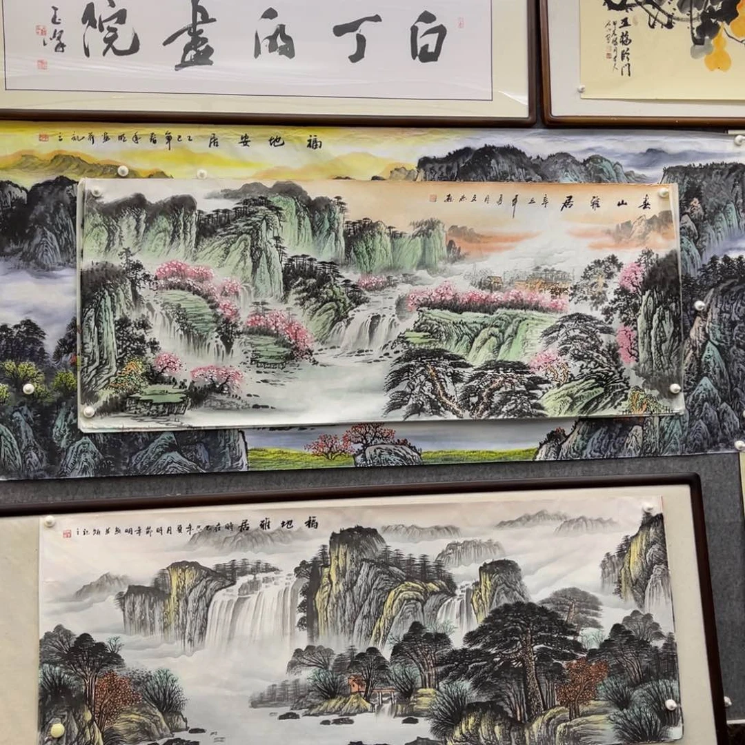 用***8国画春山雅居图六尺画芯一幅