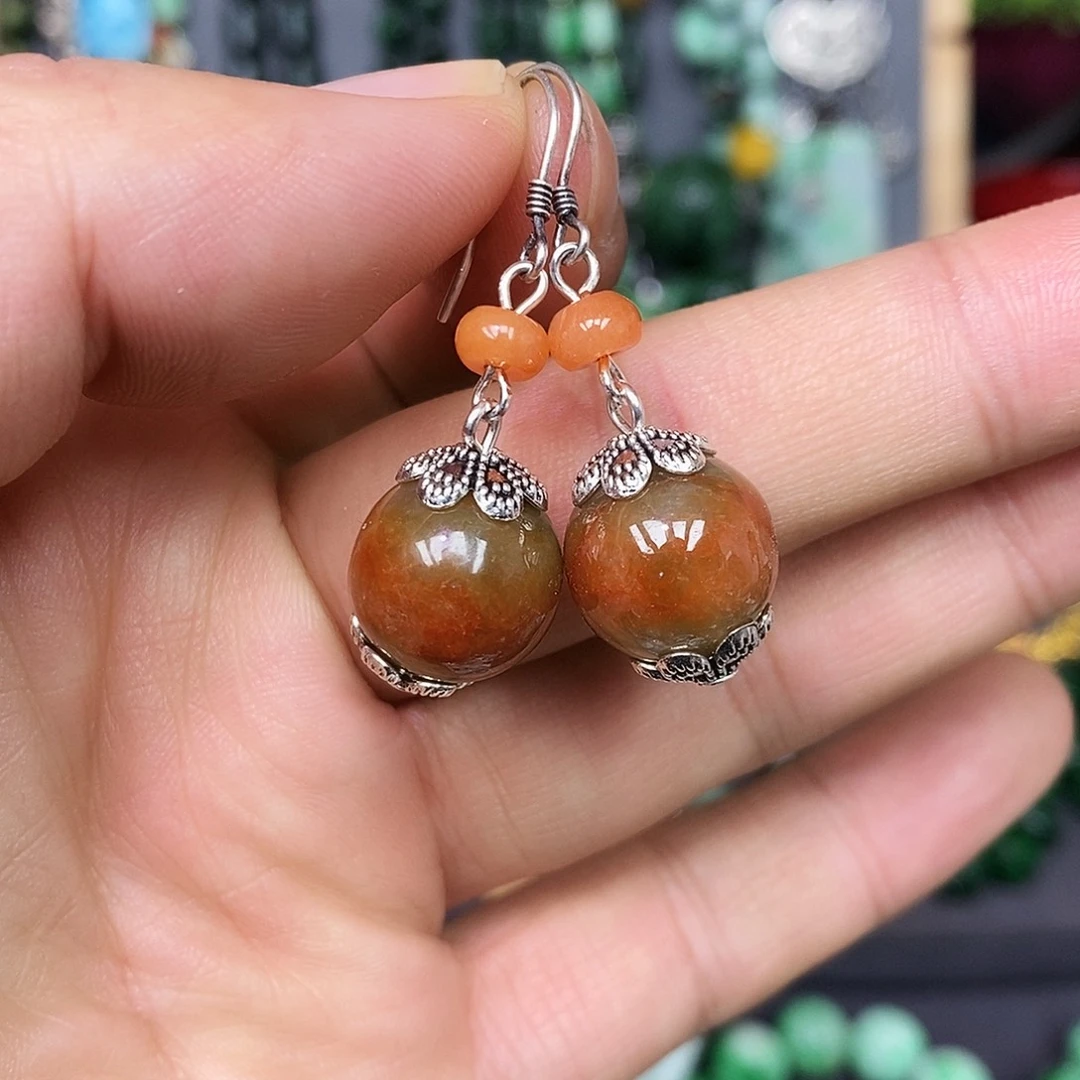 银S925镶嵌翡翠耳饰漂亮美眉