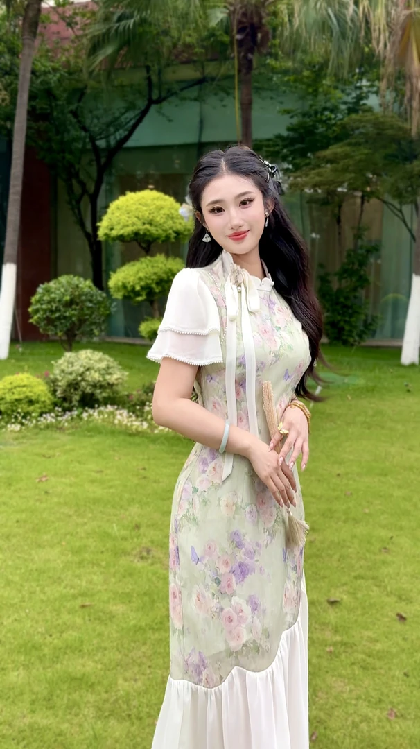 【媛珠 莫奈花园】重工国风新中式印花连衣裙旗袍长款甜美显瘦气质