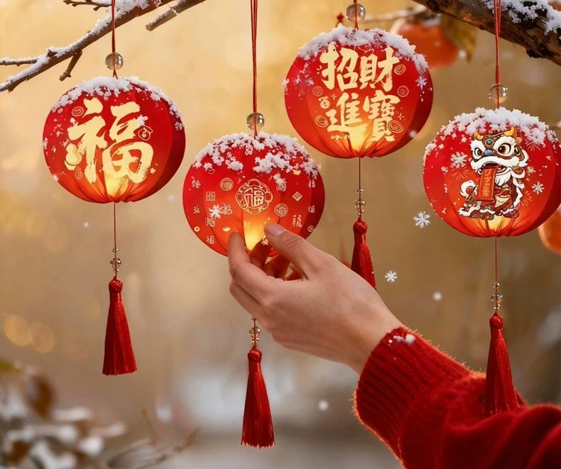 2026新年发光小灯笼挂饰树上中式红色过年春节挂件场景布置装饰品
