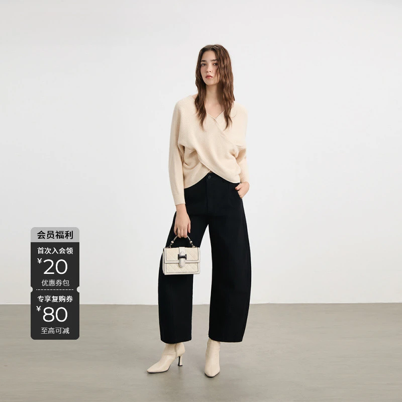 S·DEER圣迪奥女装秋冬交叉设计v领温柔风知性短款纯色韩系针织衫