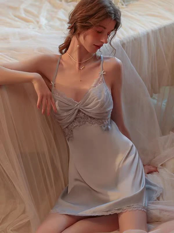 【普罗旺斯】吊带睡袍冰丝法式纯欲系睡衣夏季性感睡裙胸垫可拆卸