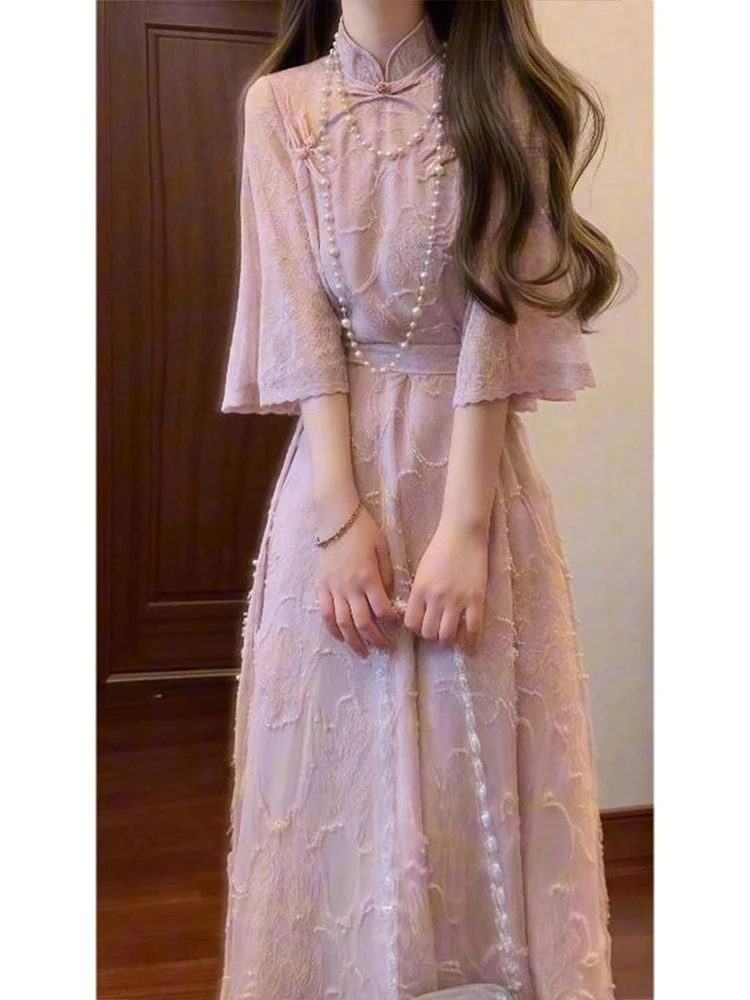 2025夏季新款高级感微胖mm显瘦长裙子新中式国风改良旗袍连衣裙女