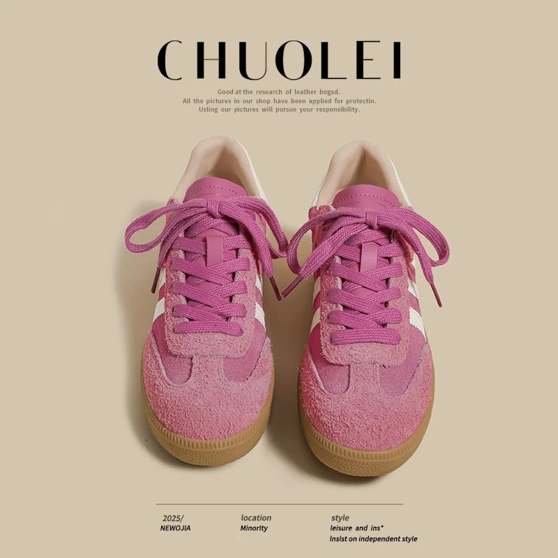 【DR官方正品】粉色德训鞋女2025夏季新款平底网红超火条纹休闲阿甘