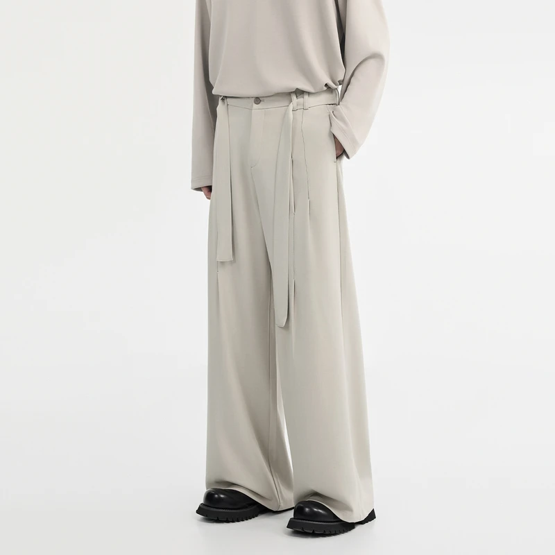 [腰带设计款]BJZE男装春季宽松阔腿休闲韩版垂感百搭裤子F511072