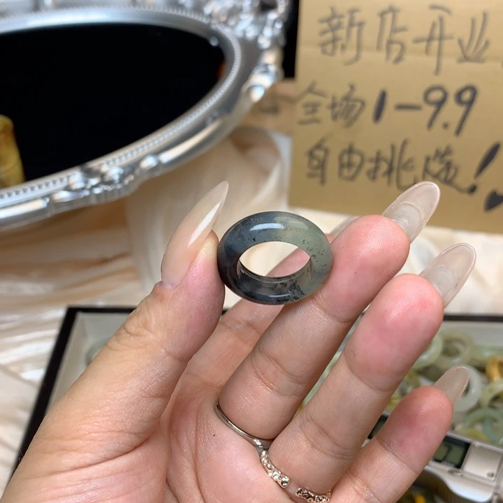 清***乖合金蛇纹石玉戒指