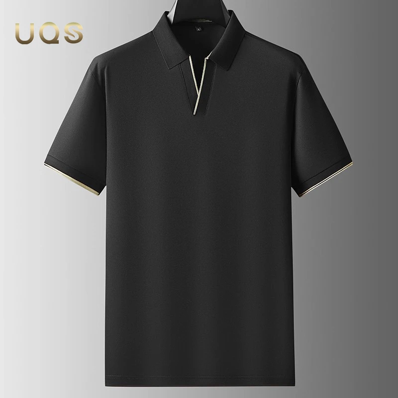 大码时尚潮流V领翻领短袖男装夏季薄款透气清凉日常休闲简约大气