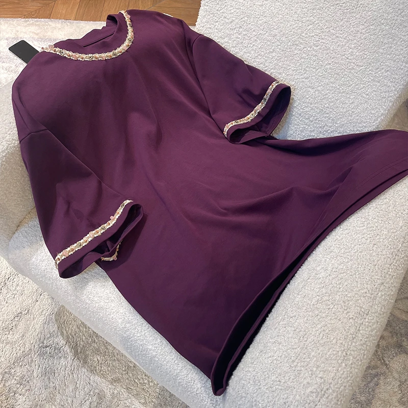 ZUOXIAOQI*贝壳织带T春游出行衣服高质感小众女装T恤上班通勤
