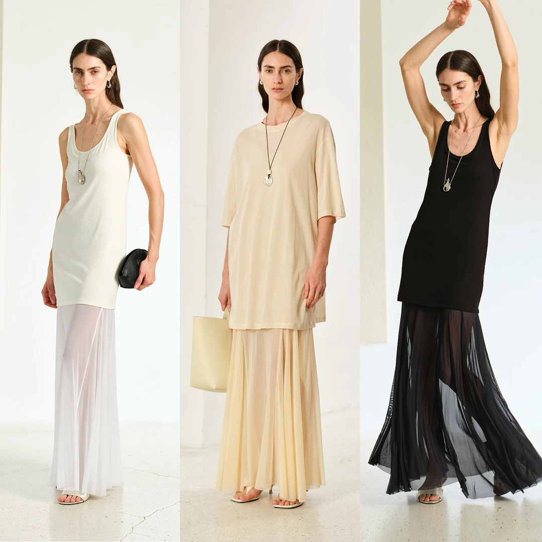 MARIUS"小睡莲"高捻超细澳洲棉网纱朦胧仙气T恤连衣裙两件套