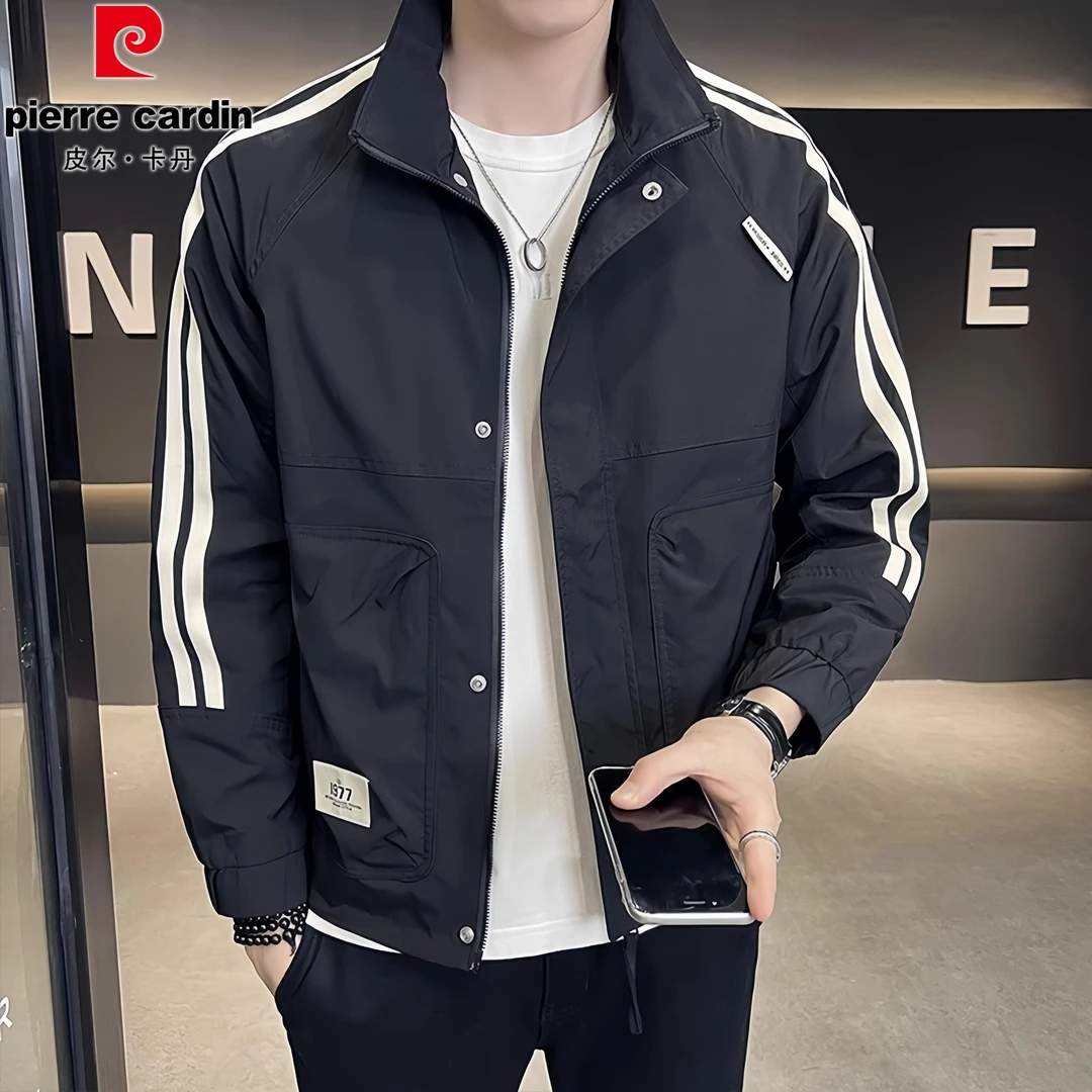 皮尔卡丹男士春秋时尚外套潮流百搭新款工装休闲上衣服飞行员夹克