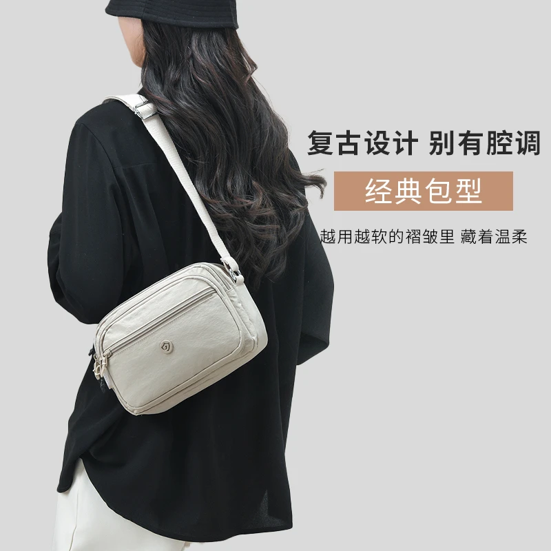 多层帆布包包女斜挎包2025新款尼龙百搭休闲小方包女士通勤包轻便