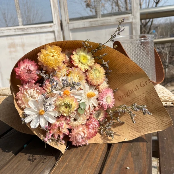 天然太阳花干花花束粉色麦秆菊家居摆件装饰