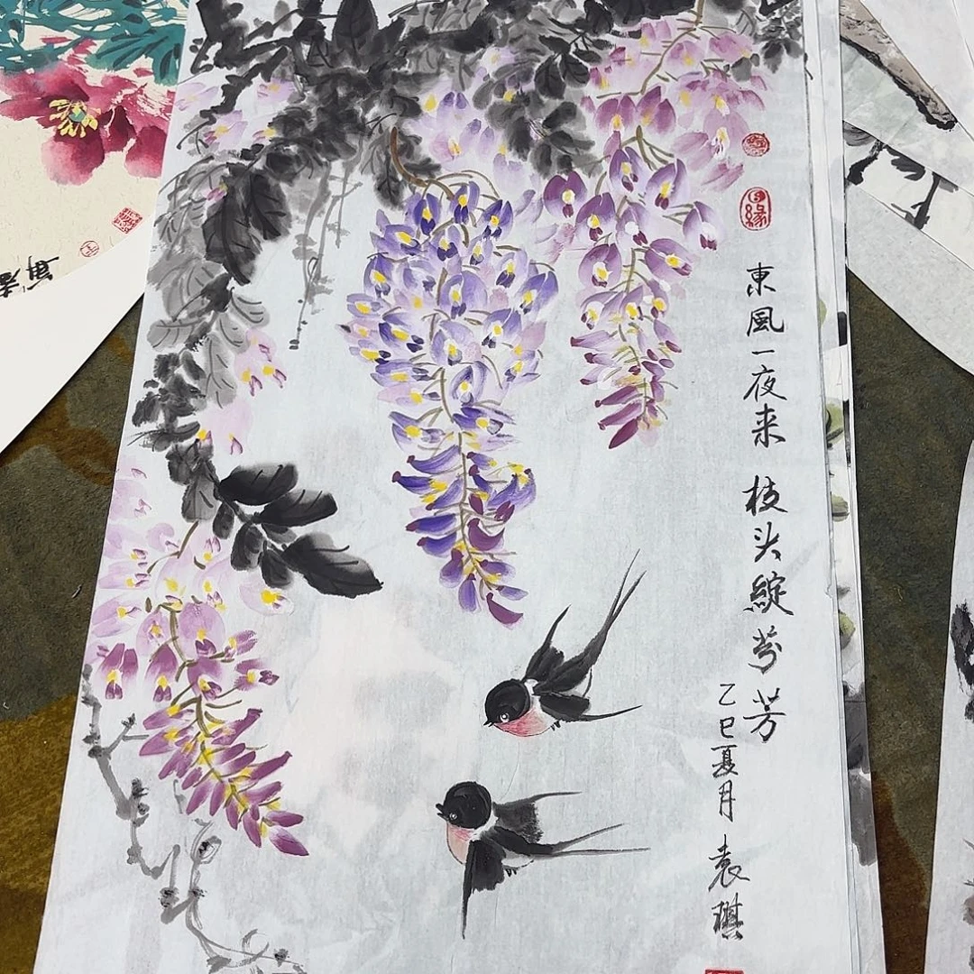 国画三尺花鸟作品童