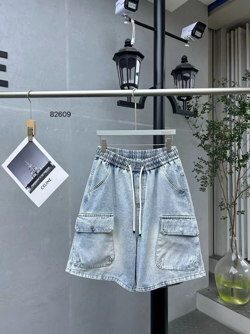 夏季新款多口袋男士男款牛仔工装短裤休闲百搭潮流设计五分裤