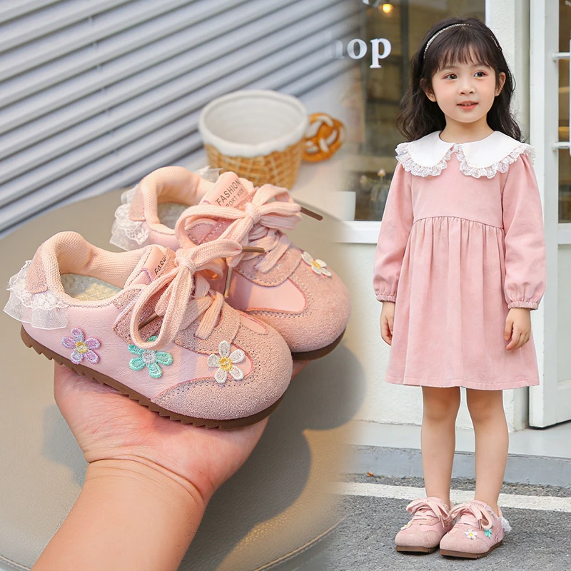 运动鞋女童蕾丝绣花单鞋2026春秋季新款女孩公主休闲鞋国风单鞋