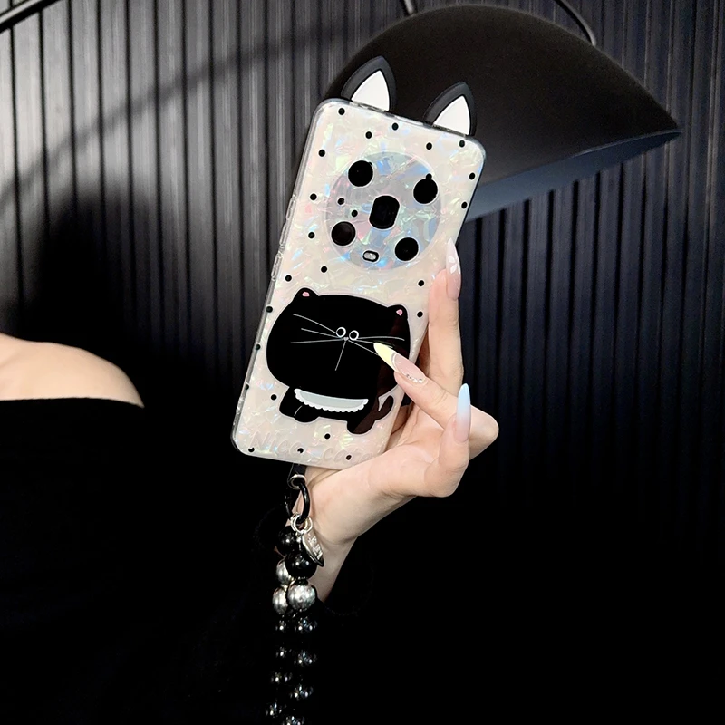 适用荣耀magic4pro手机壳新款magic4套honor可爱波点黑猫耳朵女款