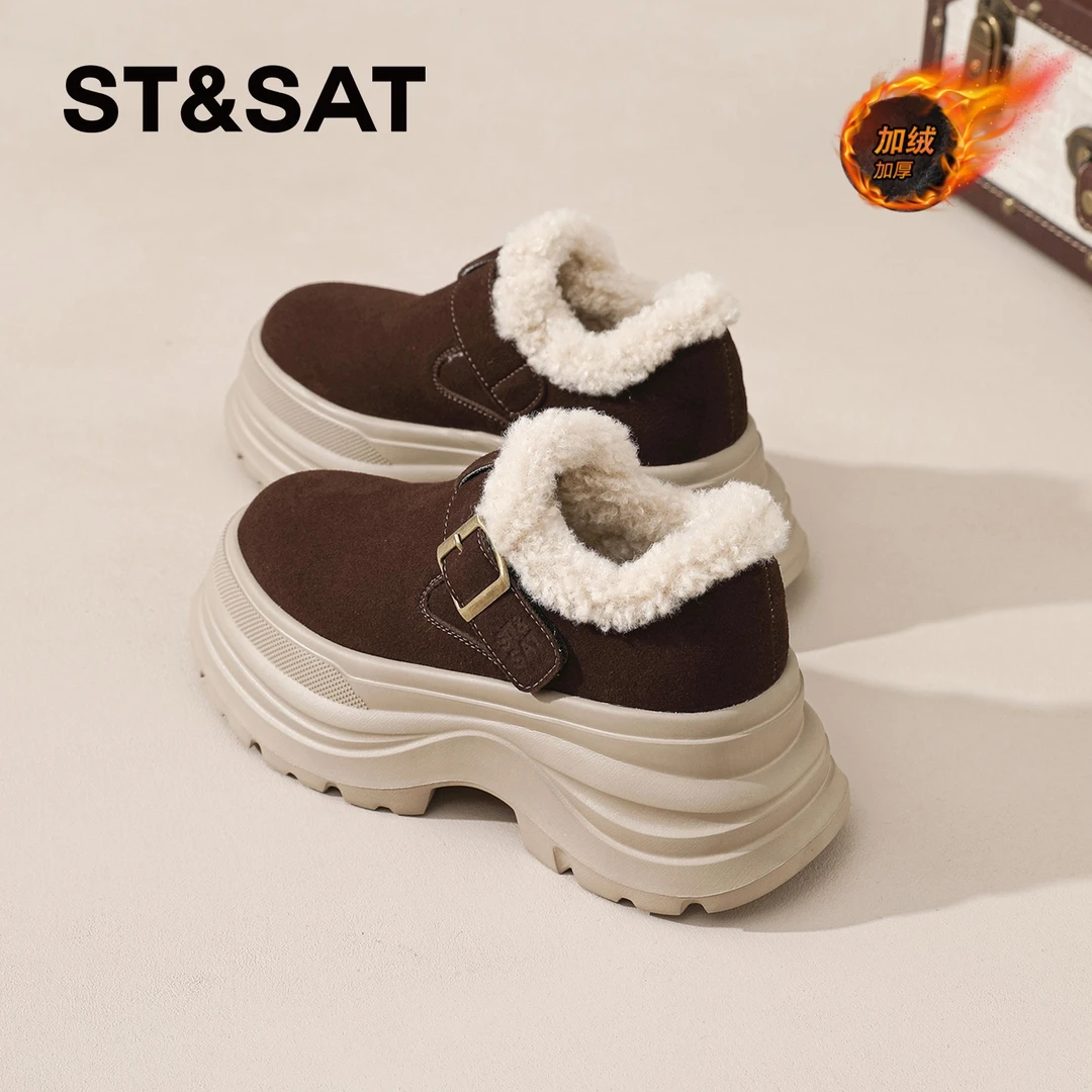 星期六毛毛勃肯雪地靴女士2025冬季新款棉鞋厚底加绒女小个子短靴