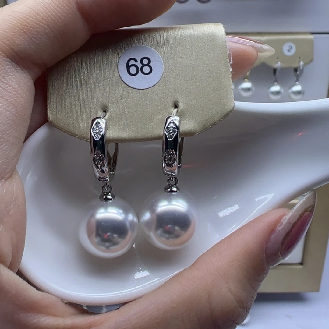 淡水珍珠银S925镶嵌耳饰
