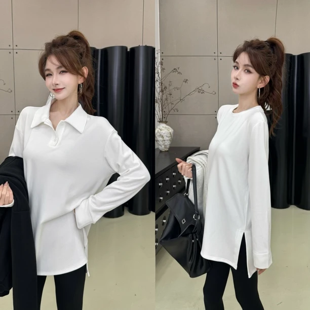 【至简万能t】中长款内搭遮屁股加绒上衣