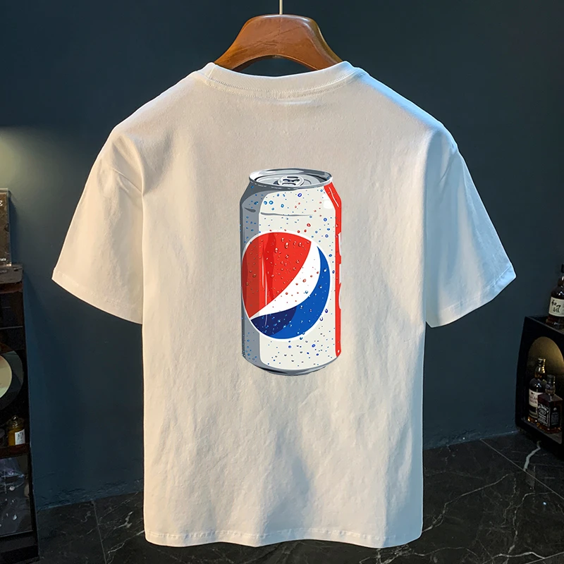 新款纯棉短袖T恤夏季爆款百事可乐印花炸街百搭宽松男士圆领上衣
