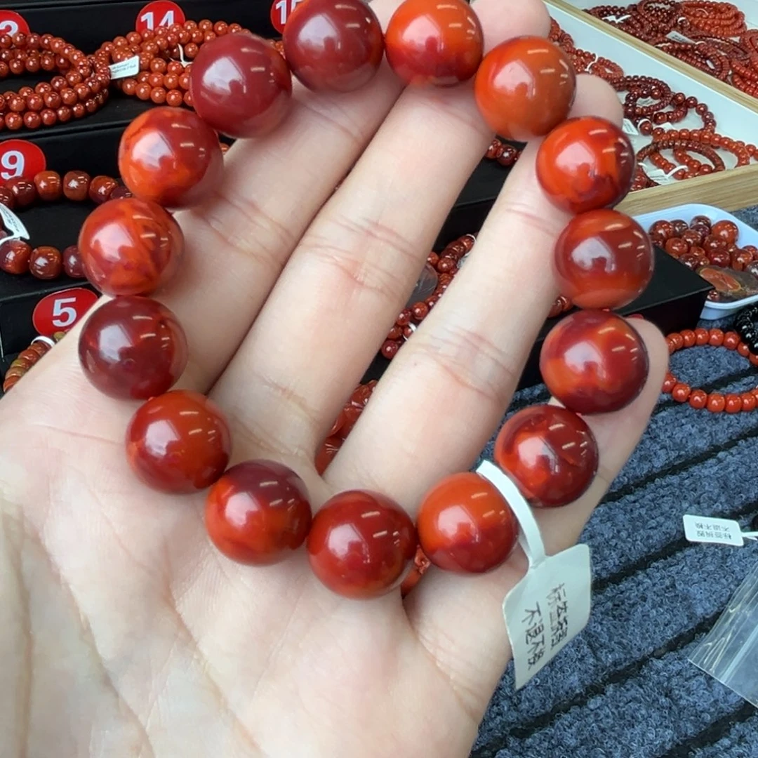 十***者南红玛瑙未镶嵌手链川料瓦西双色手串14+