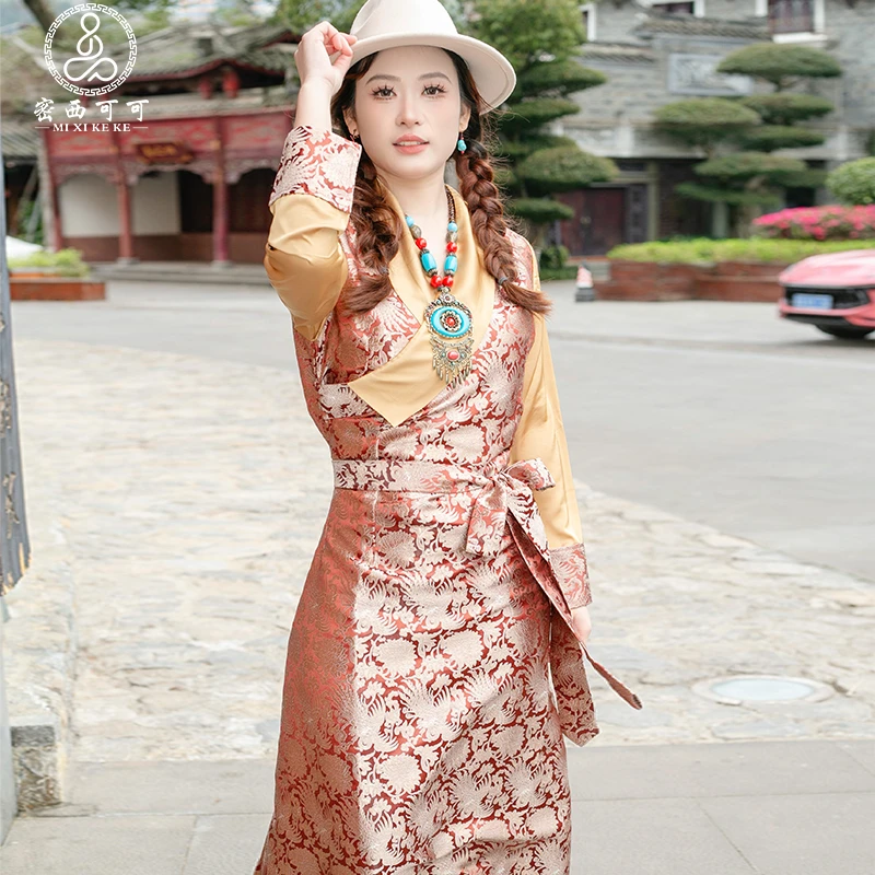 藏族服装女藏式传统博拉西藏服藏装民族风拉萨服套装锅庄裙藏服