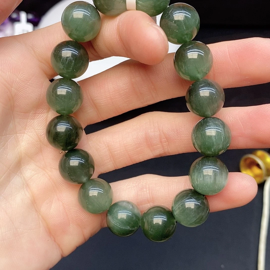 水晶手串未镶嵌19绿兔毛12mm