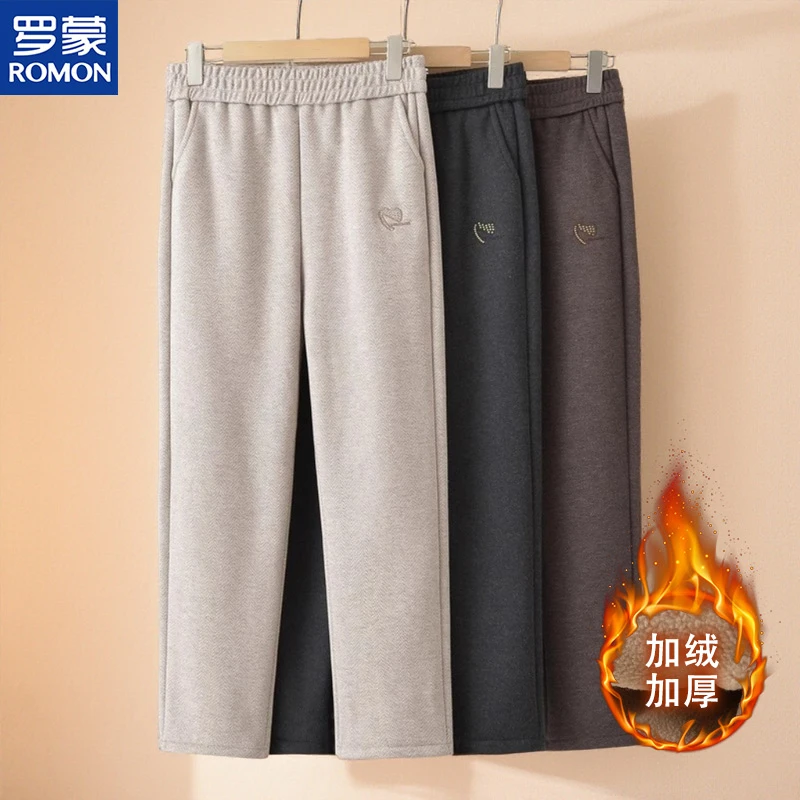 罗蒙品牌妈妈装外穿保暖棉裤中老年加绒加厚松紧腰长裤冬装裤子女