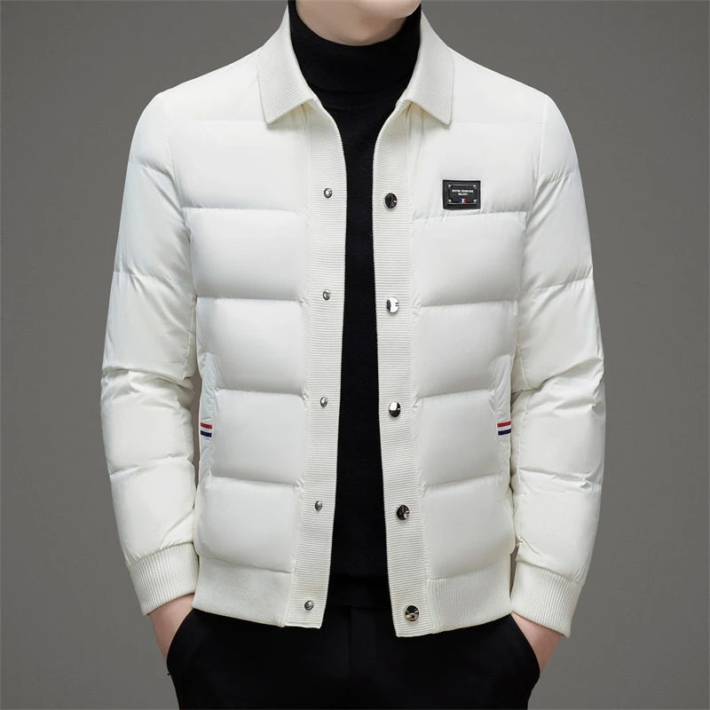 高端气质白色男士翻领羽绒服商务休闲保暖外套高品质时尚轻奢上衣