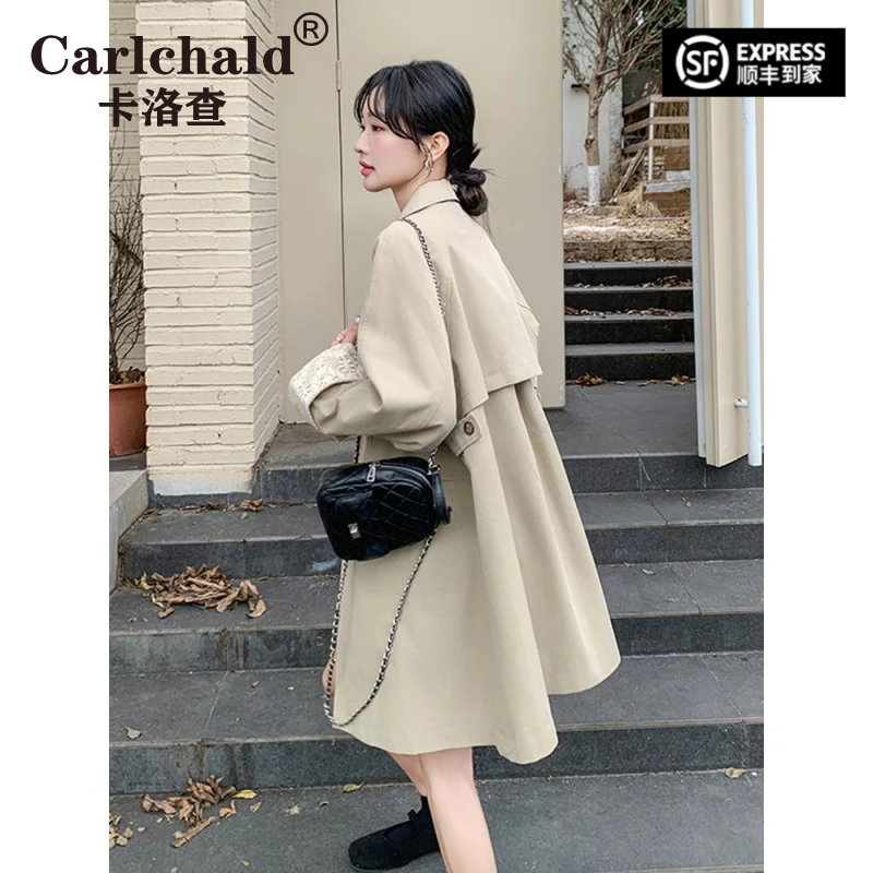 CARLCHALD卡洛查米色风衣外套女中长款2025春秋新款轻奢韩系韩版
