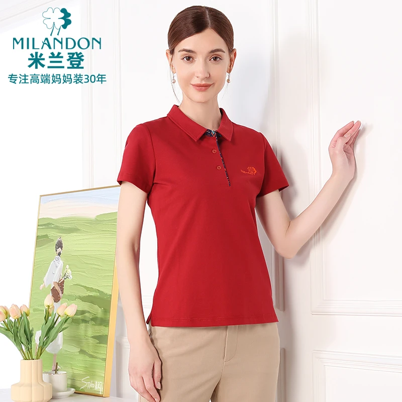 MILANDON/米兰登夏季新款短袖POLO衫休闲透气棉T恤女士1Q2T1177M