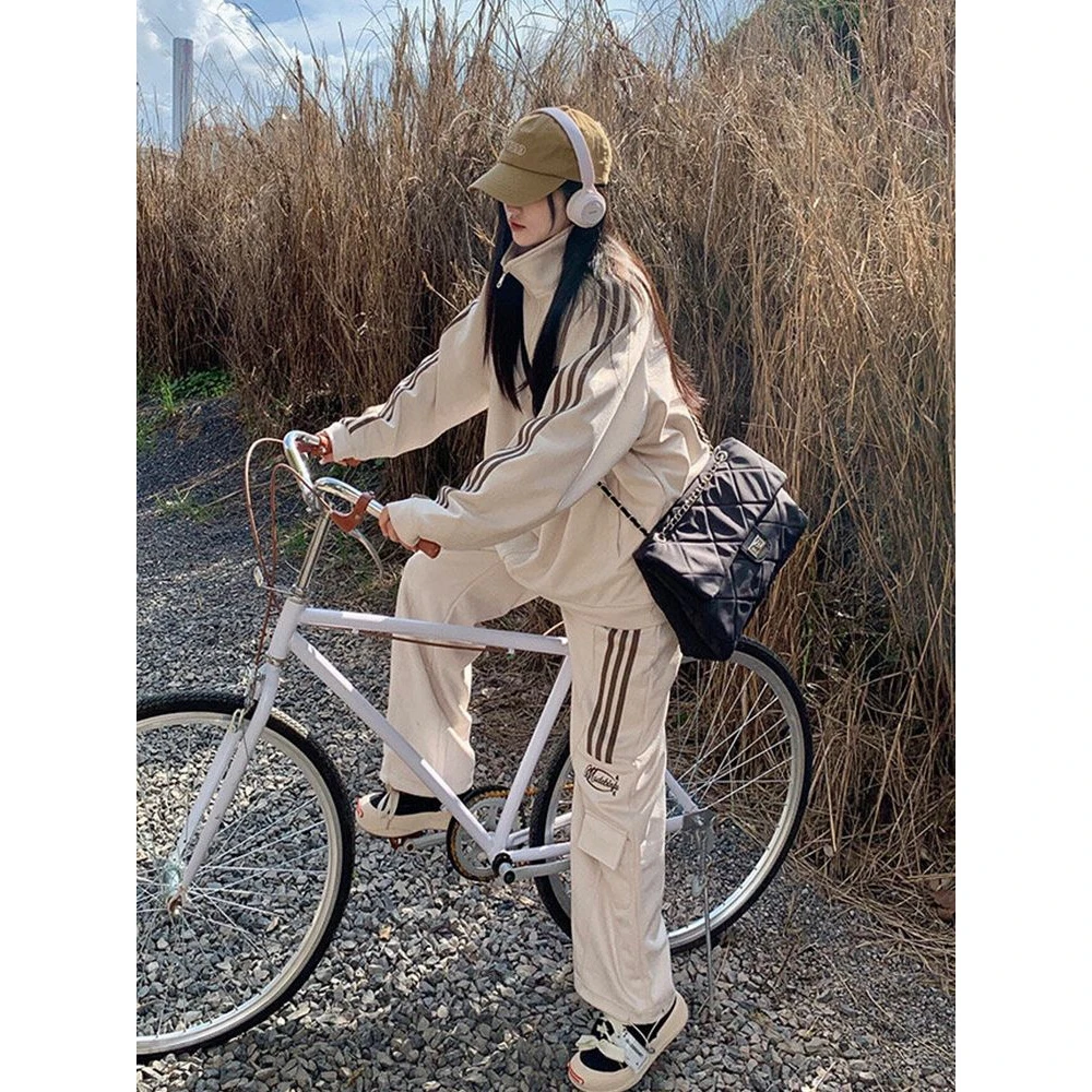 时尚卫衣休闲运动套装女春秋季新款韩版工装宽松显瘦阔腿裤两件套