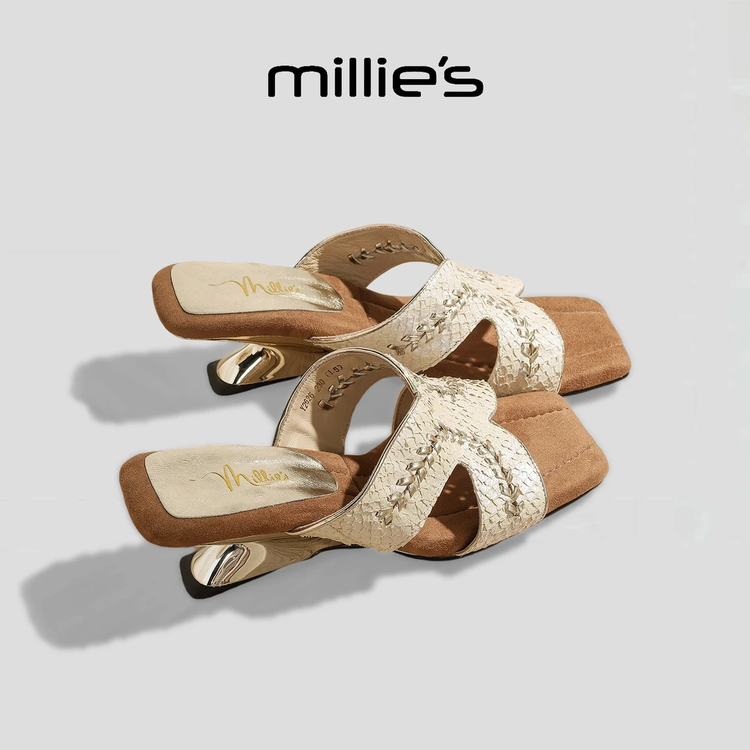 MILLIE'S/妙丽2025夏季新款法式绝美高跟鞋复古单鞋女凉鞋坡跟拖