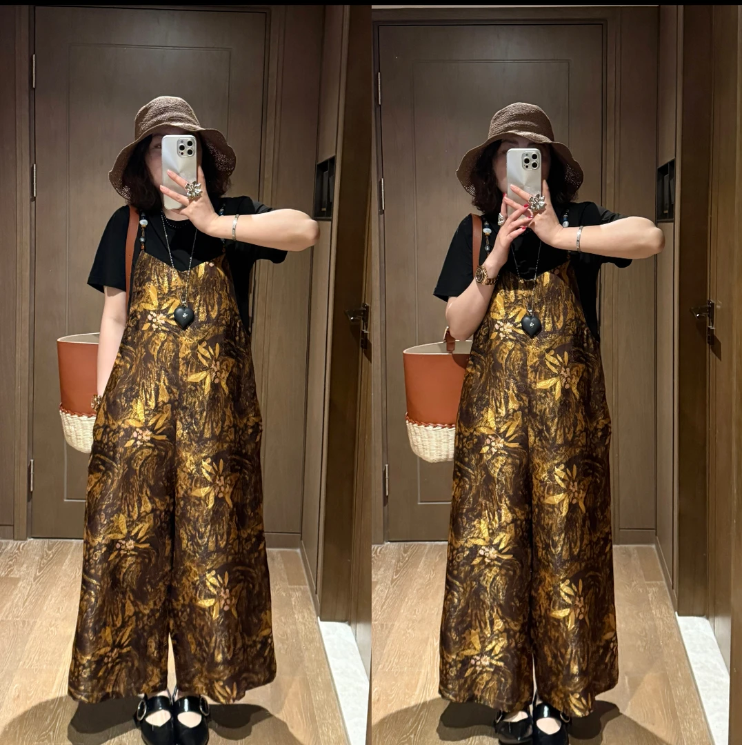 YDFSTUDIO小众【金色时光】欧货高品重工设计时尚T恤+背带裤套装