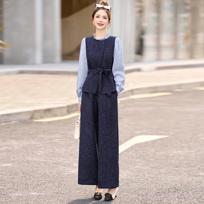 休闲时尚阔腿裤套装女2025春季小香风时尚气质高级感职业两件套潮