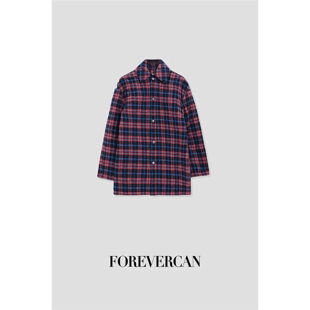 FOREVERCAN复古美学定制苏格兰格纹衬衫式棉服外套CANWC12943