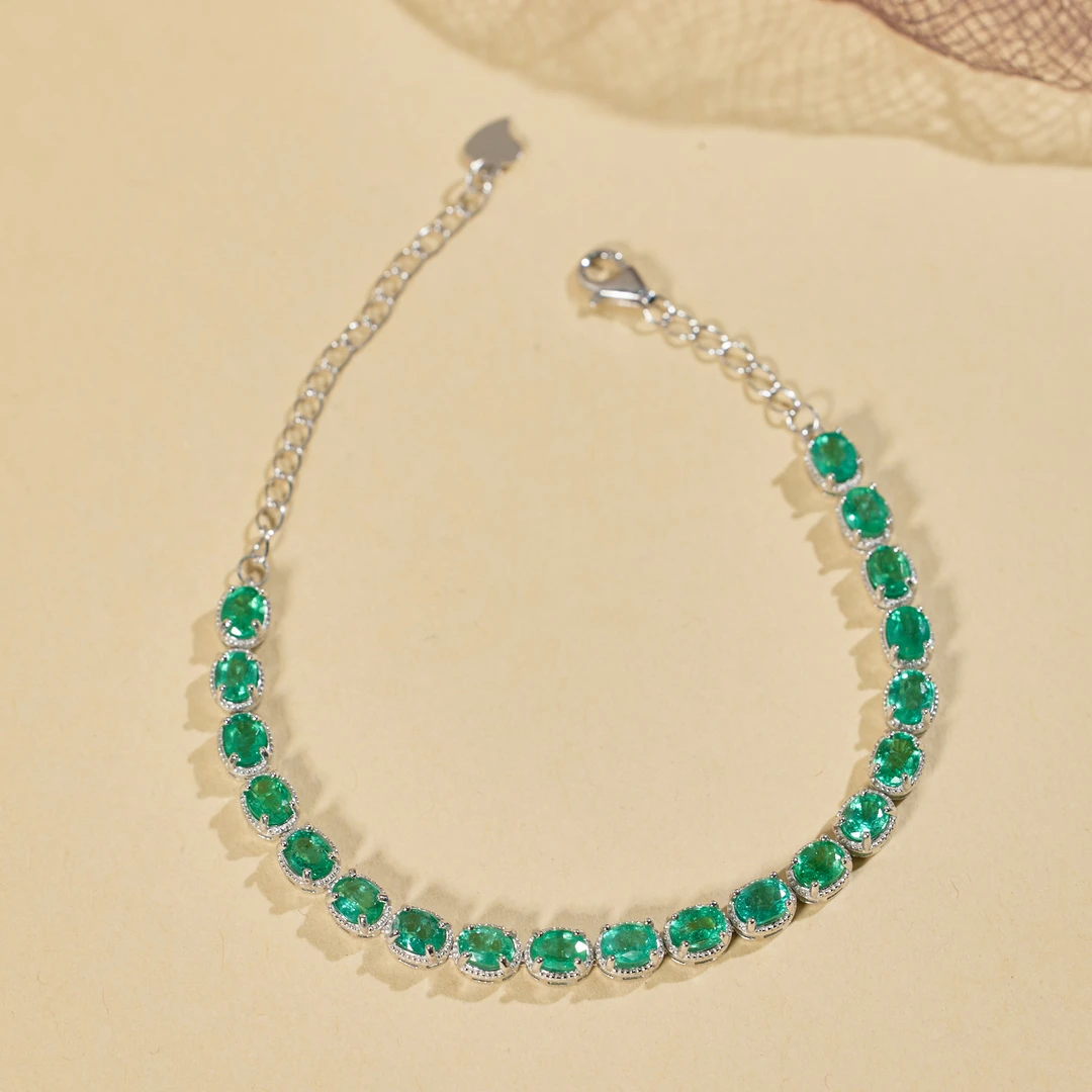 【玉峰珠宝丨安娜严选】祖母绿手链S925银【P8182】多样性发一