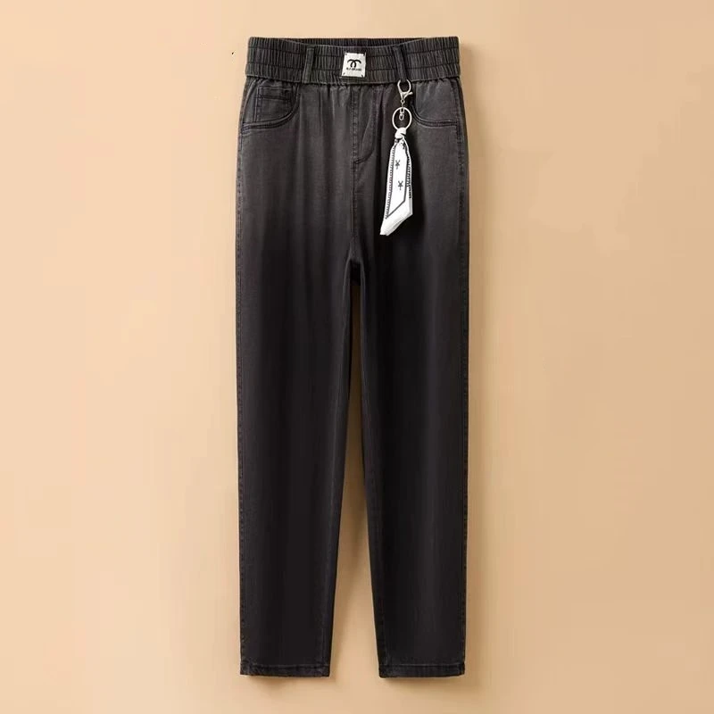 6695【裤长90】时尚牛仔哈伦裤女2025夏季新款百搭松紧腰老爹裤