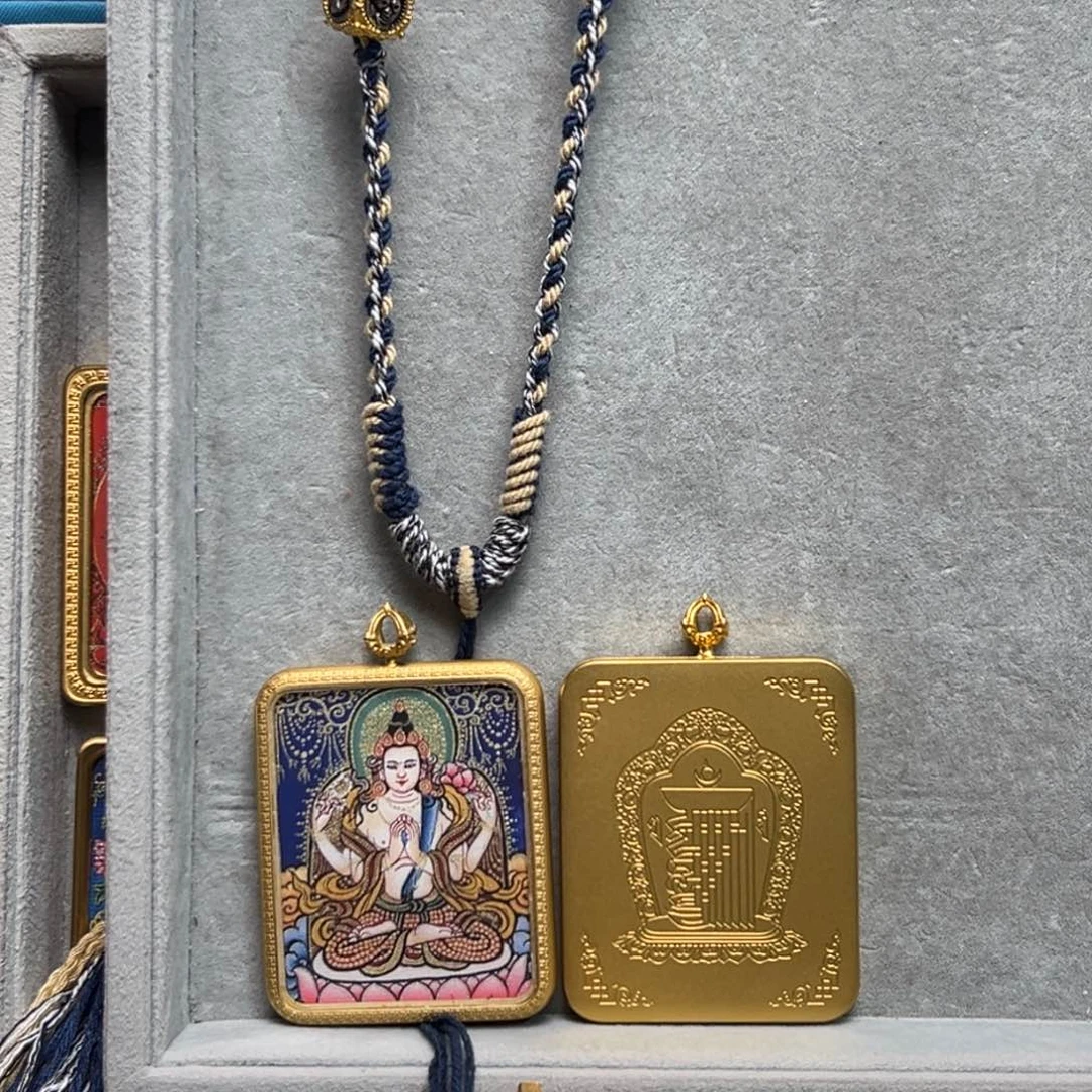 吊坠里*单面铜壳四臂唐卡