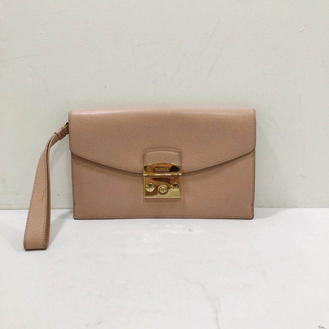 95新 FURLA/芙拉 furla全皮粉金翻盖手拿包