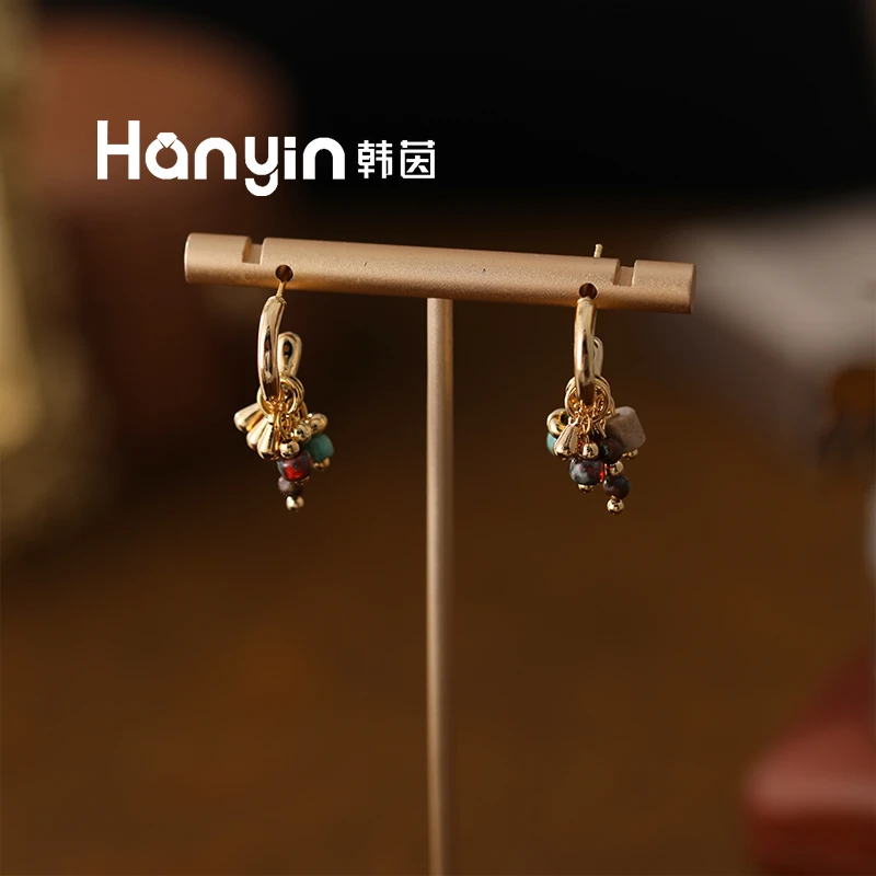 925银针3mm木变石虎眼石流苏水滴珠珠耳钉