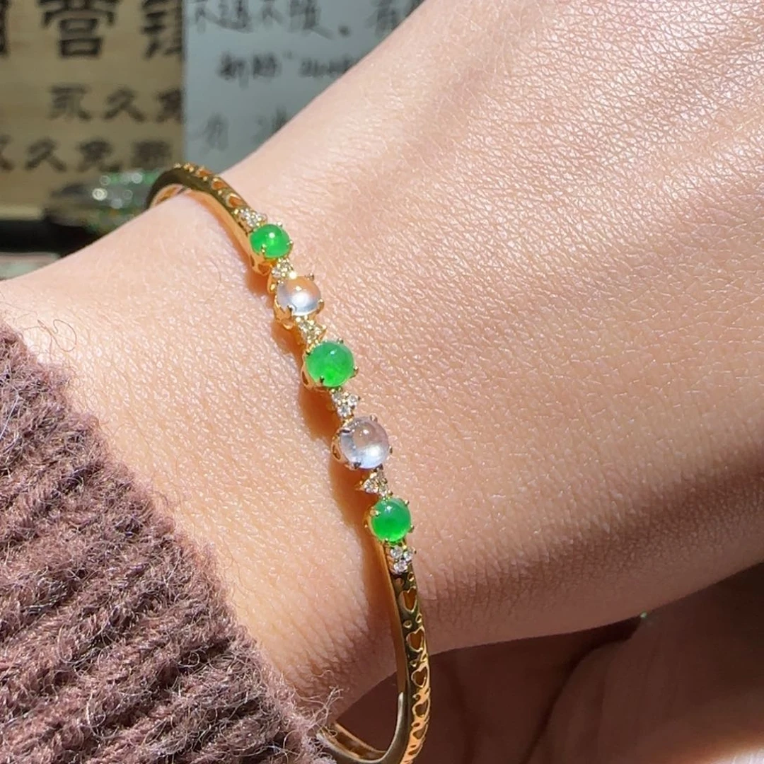 【闪购商品】翡翠手镯18K金镶嵌缅甸