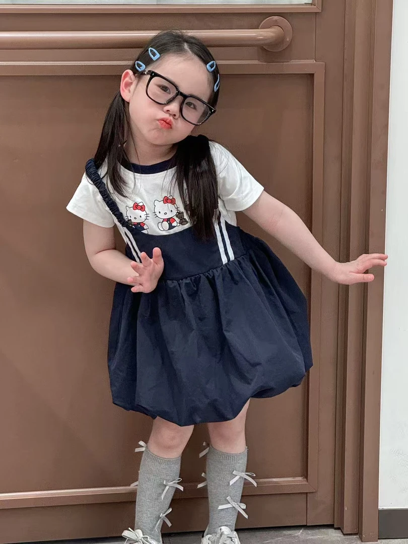 2025韩系女童夏季超可爱背带花苞裙配短袖俏皮穿搭