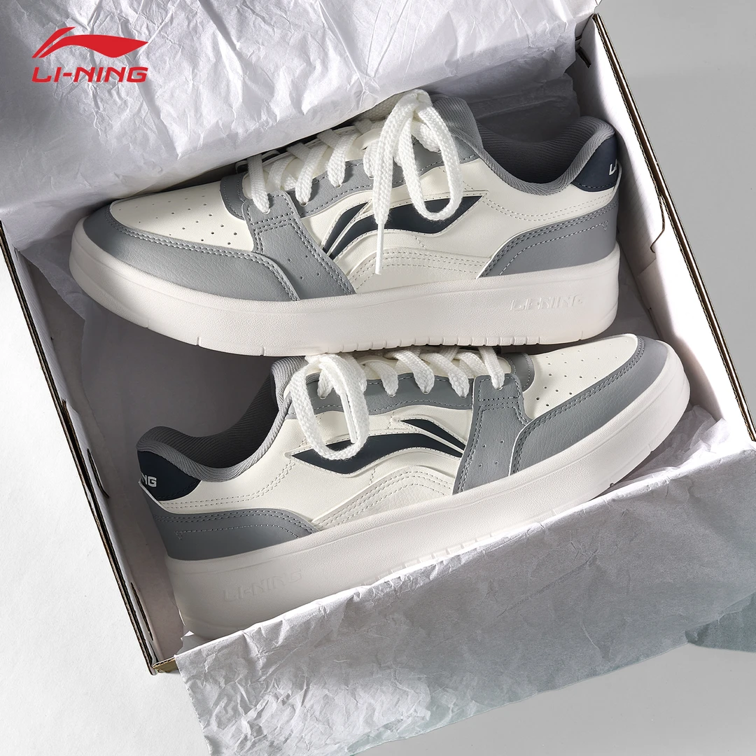 李宁元宝男鞋灰色复古板鞋秋季2025新款学生时尚百搭轻便休闲鞋子