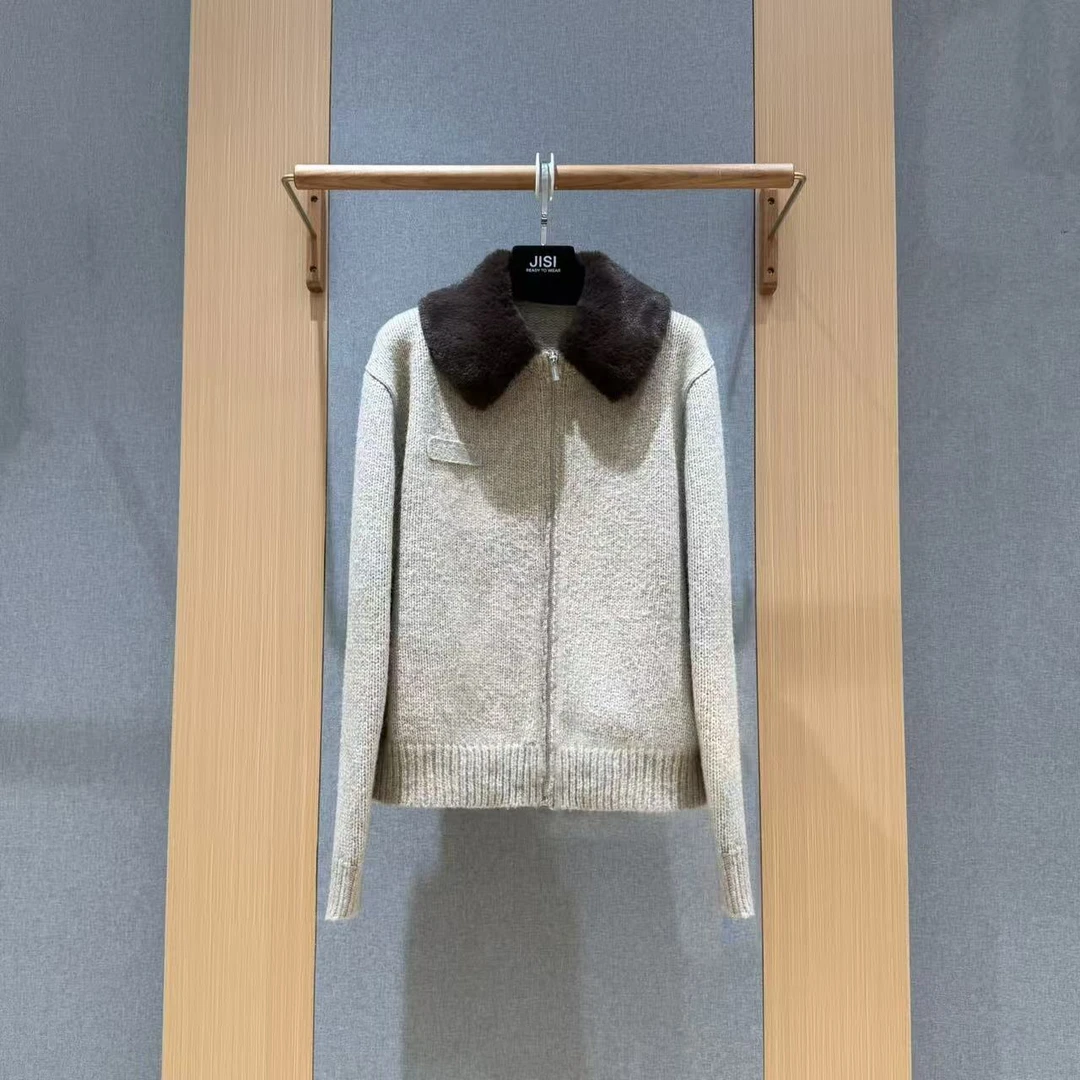 JISI 毛领拼接老钱针织厚毛衣外套-MZ25848A