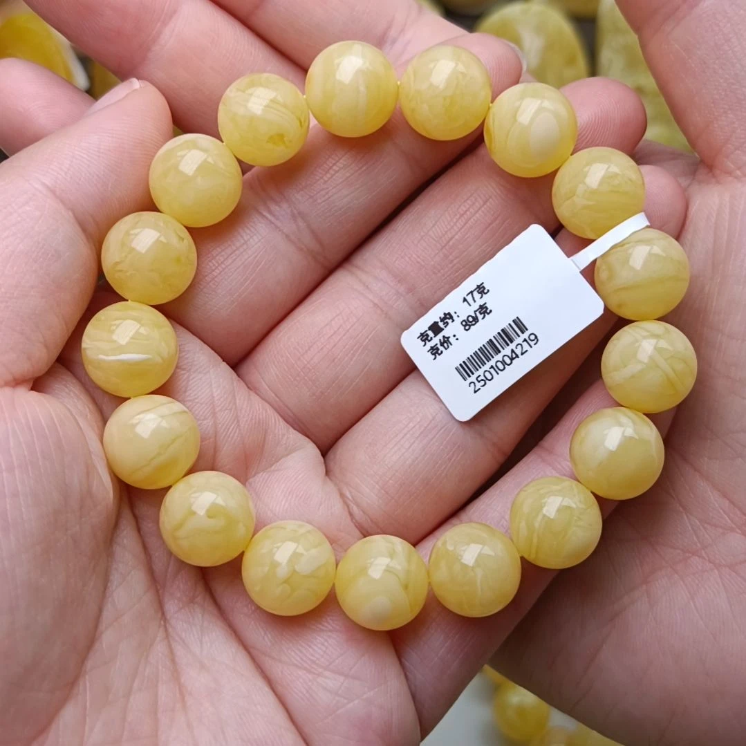 蜜蜡手链未镶嵌12圆珠满蜡妖花