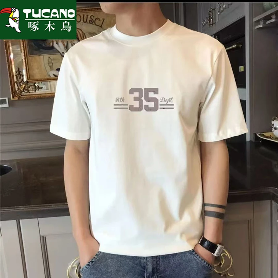 啄木鸟男士T恤短袖ins潮流帅气纯棉宽松时尚运动百搭休闲重磅纯棉